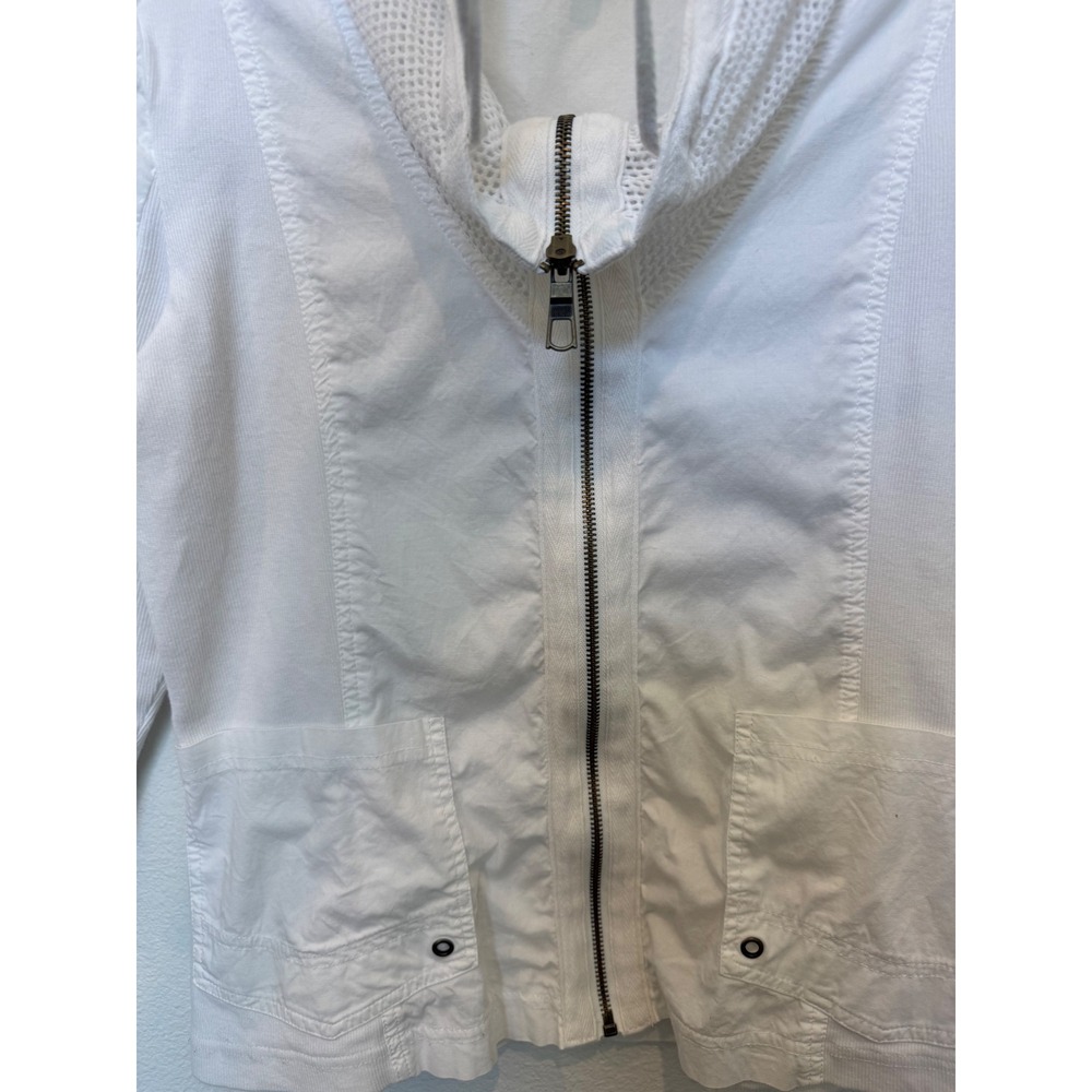 XCVI Womens White Cotton Mesh Mix Zip Up Jacket Cowl Neck Ruched Sleeve M - Picture 5 of 7
